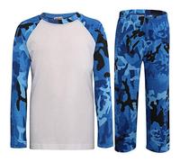 A2Z 4 Kids Girls Boys Pjs Plain Pyjamas Set Lounge Suit Top Bottom - PJS Plain Camo Blue 13