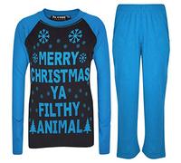 A2Z 4 Kids Girls Boys PJ's YA Filthy Printed Christmas Pyjamas - PJS Ya Filthy Black & Blue 13.1