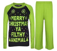 A2Z 4 Kids Girls Boys PJ's YA Filthy Printed Christmas Pyjamas - PJS Ya Filthy Black & Lime 7-8