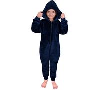 A2Z 4 Kids Girls Boys Plain Fleece Hooded Onesie Soft Fluffy - Onesie 352 Navy 5-6