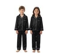 A2Z 4 Kids Girls & Boys Satin Silk Pyjamas Set Kids Sleepwear Soft Lightweight - PJS 281 Black 7-8