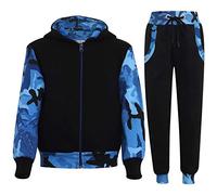 A2Z 4 Kids Girls Boys Tracksuit Plain Camouflage Contrast Fleece - T.S Plain 101 Camo Blue 13