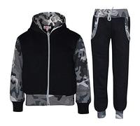 A2Z 4 Kids Girls Boys Tracksuit Plain Camouflage Contrast Fleece - T.S Plain 101 Camo Charcoal 11-12