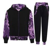 A2Z 4 Kids Girls Boys Tracksuit Plain Camouflage Contrast Fleece - T.S Plain 101 Camo Purple 13