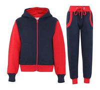 A2Z 4 Kids Girls Boys Tracksuit Plain Camouflage Contrast Fleece - T.S Plain 101 Navy & Red 11-12