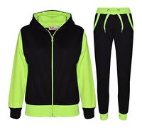 A2Z 4 Kids Girls Boys Tracksuit Plain Camouflage Contrast Fleece - T.S Plain 101 Neon Green 13-14