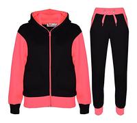 A2Z 4 Kids Girls Boys Tracksuit Plain Camouflage Contrast Fleece - T.S Plain 101 Neon Pink 13-14