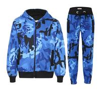 A2Z 4 Kids Girls Boys Tracksuit Plain Camouflage Fleece Hooded - T.S Plain Camo Blue 2-3