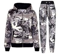A2Z 4 Kids Girls Boys Tracksuit Plain Camouflage Fleece Hooded - T.S Plain Camo Charcoal 13