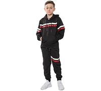 A2Z 4 Kids Girls Boys Tracksuit Plain Contrast With Red White Stripes Fleece Hooded - T.S Plain 103 Black 5-6