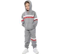 A2Z 4 Kids Girls Boys Tracksuit Plain Contrast With Red White Stripes Fleece Hooded - T.S Plain 103 Steel Grey 13