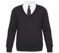A2Z 4 Kids Girls Boys Unisex Club Scouts School Uniform Single & Pack of 2 V Neck Jumper - V Neck Jumper Black 15-16