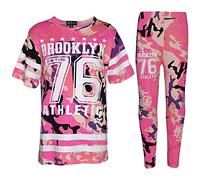 A2Z 4 Kids Girls Brooklyn 76 Athletic Top Leggings Set - Adios Crop Set Neon Pink 13