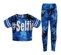 A2Z 4 Kids Girls Camouflage Crop Top Legging Set Trendy Lightweight - Camo Selfie Crop & Legg Blue 13