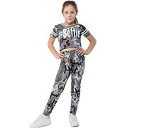 A2Z 4 Kids Girls Camouflage Crop Top Legging Set Trendy Lightweight - Camo Selfie Crop & Legg Charcoal 9-10