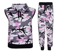 A2Z 4 Kids Girls Camouflage Print Crop Top Legging Jacket Hoodie And Bottom Jacket Sweatshirt Top Bottoms - Baby Pink Camo T.S Sleeveless 7-8