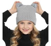 A2Z 4 Kids Girls Chenille Cute Cat Ears Beanie Knitted Hat Soft Winter - Hat KH1040 Grey One Size