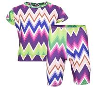 A2Z 4 Kids Girls Chevron Short Sleeves Top Tees and Summer Shorts Set Soft Stretchy - Chevron Shorts Set Purple 9-10