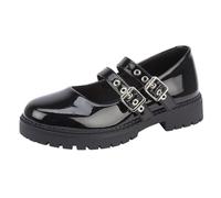 A2Z 4 Kids Girls Chunky Mary Jane School Shoes Black Patent Twin Buckle Strap - SCH Shoes Aurora Black 10 UK CH