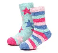 A2Z 4 Kids Girls Cosy Socks with Non-Skid Gripper Soft - Socks AZ338 Blue 2 Pack 11-14 (4-5.5)
