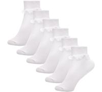 A2Z 4 Kids Girls Cotton Rich White Frilly Ankle - Socks AZ753 White 6 Pack 2-3 (6-8.5)