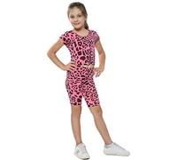 A2Z 4 Kids Girls Crop Top Cycling Shorts Trendy Fashion - Leopard 260 Crop Shorts N.Pink 9-10