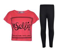 A2Z 4 Kids Girls Crop Top Legging Set Selfie Durable Stylish Soft - New Crop Top #Selfie Leg N. Pink 11-12