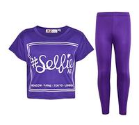 A2Z 4 Kids Girls Crop Top Legging Set Selfie Durable Stylish Soft - New Crop Top #Selfie Leg Purple 7-8