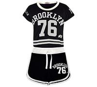A2Z 4 Kids Girls Crop Top Shorts Set Brooklyn 76 Outfit Clothing Summer Sets Short Sleeves T Shirt Comfortable Lightweight Casual 2 Piece Activewear Sets Age 5-13 Years Black