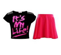 A2Z 4 Kids Girls Crop Top Skater - Its My Life Crop & Skirt Set Black 7-8