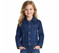 A2Z 4 Kids Girls Denim Jacket 100% Cotton Classic Trucker Style Button Up Coat - Jacket JK59 Dark Blue 7-8