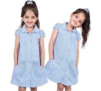 A2Z 4 Kids Girls Dress Pack of 2 School Uniform Pleated Gingham Checked Summer - UF Dress 648 Light Blue 2 Pack 7-8
