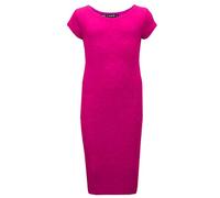 A2Z 4 Kids Girls Dresses Plain Short Sleeves Cap Slim Fit Stretch Bodycon Midi Maxi Comfortable Summer Party Fashion Dress Top Age 5-13 Years Cerise