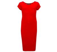 A2Z 4 Kids Girls Dresses Plain Short Sleeves Cap Slim Fit Stretch Bodycon Midi Maxi Comfortable Summer Party Fashion Dress Top Age 5-13 Years Red