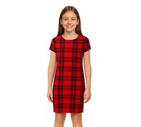 A2Z 4 Kids Girls Dresses Plain Short Sleeves Cap Slim - New Midi Dress Tartan Red 7-8