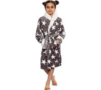 A2Z 4 Kids Girls Fleece Luxury Sherpa Hooded Dressing Gown - Bathrobe 129 Stars Print Grey._9-10