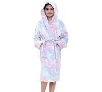 A2Z 4 Kids Girls Fleece Luxury Sherpa Hooded Dressing Gown Unicorns Print - Robe 132 Unicorn Rainbow._5-6