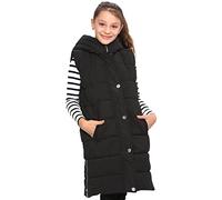 A2Z 4 Kids Girls Gilet Down Vest Fashion Oversized Hooded Quilted Padded Gilet Long Line - Gilet 934 Black 11-12