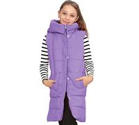A2Z 4 Kids Girls Gilet Down Vest Fashion Oversized Hooded Quilted Padded Gilet Long Line - Gilet 934 Lilac 7-8