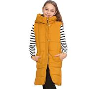 A2Z 4 Kids Girls Gilet Down Vest Fashion Oversized Hooded Quilted Padded Gilet Long Line - Gilet 934 Mustard 11-12