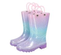 A2Z 4 Kids Girls Glitter Rainbow Gradient Wellington Boots Heart Handle - Wellies 1415 Gradient 4 UK Child