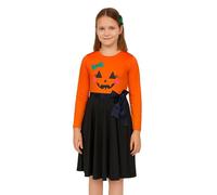 A2Z 4 Kids Girls Halloween Pumpkin Panel Skater Dress Long Sleeve Age 5-13