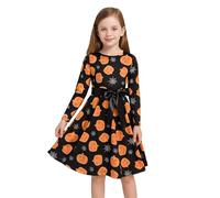 A2Z 4 Kids Girls Halloween Pumpkin Spider Web Skater Dress Long Sleeve