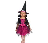 A2Z 4 Kids Girls Halloween Witch Costume Dress with Hat Pink and Black Lace Fancy Dresses - Witch Costume 6-8
