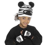 A2Z 4 Kids Girls Hat Gloves Knitted Animals Set Novelty Fleece Lined - Hat KH1056 Zebra One Size