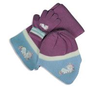 A2Z 4 Kids Girls Hat Scarf Gloves Set Knitted Unicorn Scarf Beanie Ear Flap Cap Gloves Set Stretchy Durable Stylish Winter Warm Cozy Comfortable Hats Winter Accessories Sets Purple