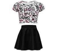 A2Z 4 Kids Girls Love Comic Graffiti Print Leggings, Skater Dress - Love Crop & Skirt Set 7-8
