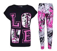 A2Z 4 Kids Girls Love Print Crop Top with Short/Long Sleeves - Love Splash Set Black 7-8