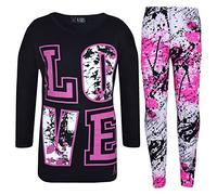 A2Z 4 Kids Girls Love Print Crop Top Short Sleeves Long Sleeves T-Shirt And Splash Print - Love Splash Set Black L.S 7-8