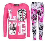 A2Z 4 Kids Girls Love Print Crop Top with Short/Long Sleeves - Love Splash Set Neon Pink L.S 11-12